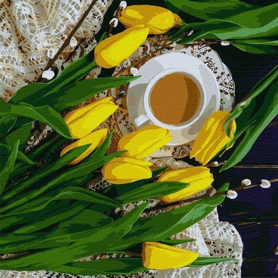 Картина по номерам Весенний завтрак тюльпани ©katryn_elen 40х40 Идейка (KHO2997) KHO2997 фото
