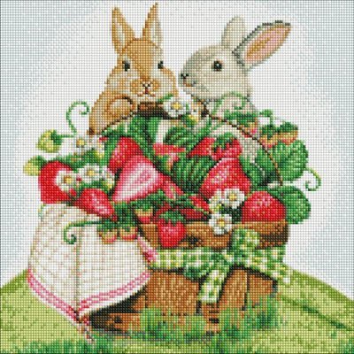 Алмазна мозаїка Кролики на пікніку 40х40 Ідейка (AMO7562) AMO7562 фото