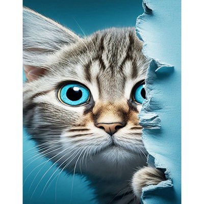 Алмазна мозаїка Котик з блакитними оченятами без підрамника розміром 40х50 см Strateg (JSFH85879) JSFH85879 фото