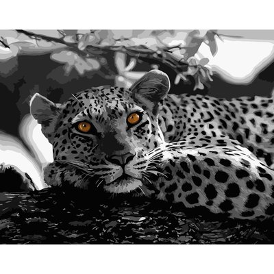 Картина за номерами ПРЕМІУМ Чорно-білий леопард розміром 40х50 см Strateg (GS051) GS051 фото