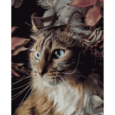 Картина за номерами ПРЕМІУМ Кіт у квітах з лаком та рівнем розміром 30х40 см Strateg (SS-6520) SS-6520 фото