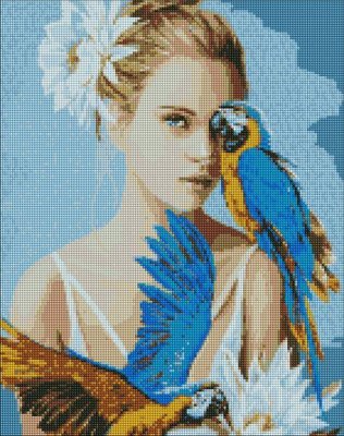 Алмазна мозаїка на підрамнику Дівчина з блакитними папугами ©Ira Volkova 40х50 (AMO7208) AMO7208 фото