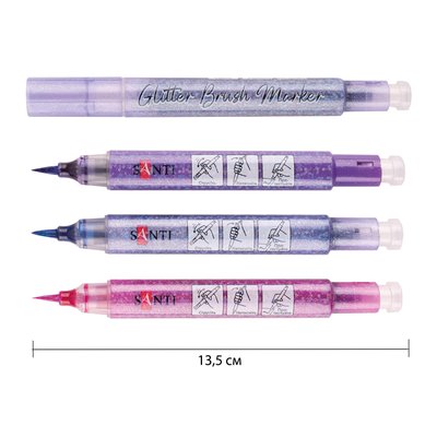Набір маркерів акварельних Glitter Brush відтінки фіолетового 3 шт/уп. Santi (390770) 390770 фото