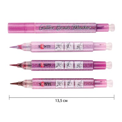 Набір маркерів акварельних Glitter Brush відтінки рожевого 3 шт/уп. Santi (390773) 390773 фото