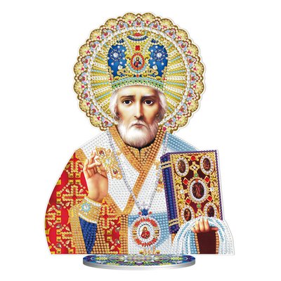 Алмазна мозаїка Святий Миколай Чудотворець на підставці розміром 30х30 см Strateg (BJP205) BJP205 фото
