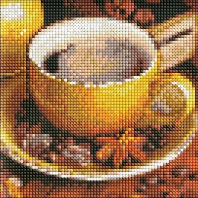 Алмазная мозаика без подрамника Кофейное наслаждение с голограммными стразами (AB) Идейка 20х20 (AMC7680) AMC7680 фото