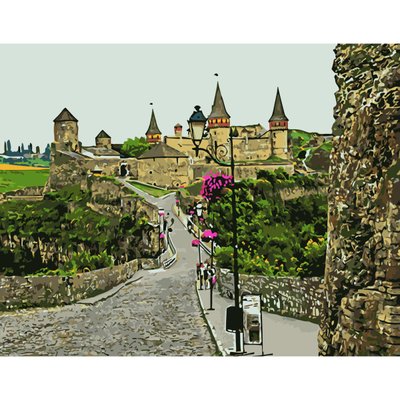 Картина за номерами Замок Кам'янець-Подільського з лаком та рівнем розміром 40х50 см Strateg (SY6548) SY6548 фото