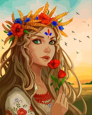 Алмазна патріотична мозаїка Дівчина з маком 40*50см на підрамнику Santi (954325) 954325 фото
