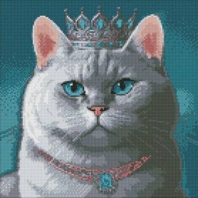 Алмазна мозаїка Гордий король котик з голограмними стразами (AB) art_selena_ua 40х40 Ідейка (AMO7620) AMO7620 фото