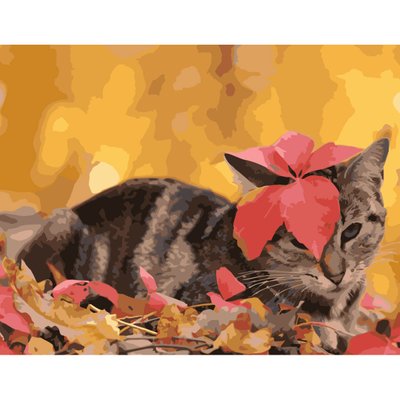 Картина за номерами Котик з листочком розміром 40х50 см Strateg (SY6728) SY6728 фото