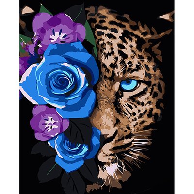 Картина за номерами Леопард у квітах на чорному фоні розміром 40х50 см Strateg (AH1033) AH1033 фото