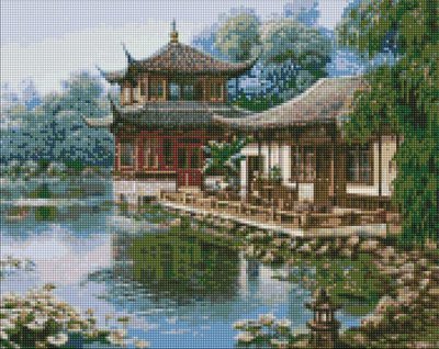 Алмазна мозаїка Китайський будиночок ©Сергій Лобач Ідейка 40х50 на підрамнику (AMO7342) AMO7342 фото