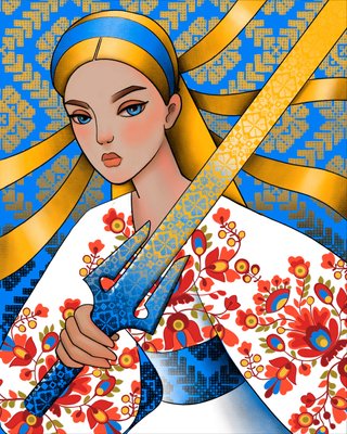 Алмазна мозаїка патріотична Сильна Українка 40*50см на підрамнику Santi (954445) 954445 фото