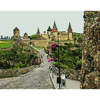 Картина за номерами ПРЕМІУМ Замок Каменець-Подільського з лаком та рівнем розміром 30х40 см Strateg (SS-6575) SS-6575 фото