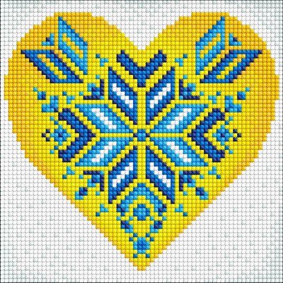 Алмазна мозаїка без підрамника Україна у серці з голограмними стразами (AB) Mariia Davydova Идейка 20х20 (AMC7682) AMC7682 фото