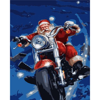 Картина за номерами Дід мороз на мотоциклі 40х50 см Strateg (GS1555) GS1555 фото