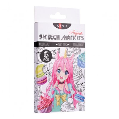 Набір маркерів для скетчів Santi sketch Anime 6 шт/уп. код: 390550 390550 фото