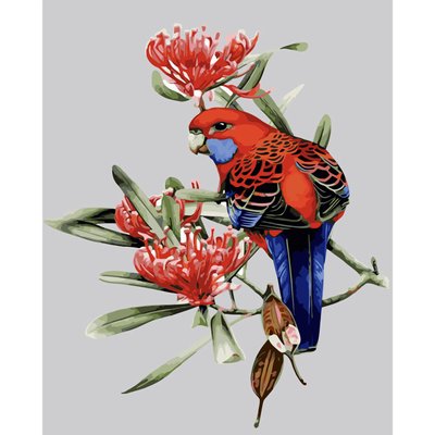 Картина за номерами Папуга у квітах з лаком та рівнем розміром 40х50 см Strateg (SY6035) SY6035 фото