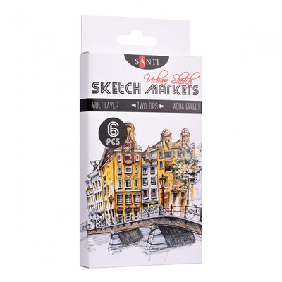Набір маркерів для скетчів Santi sketch Urban Sketch 6 шт/уп. код: 390548 390548 фото