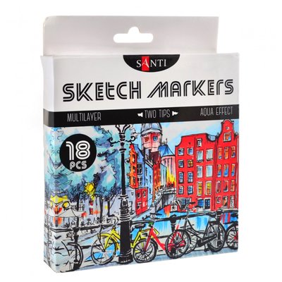Набір скетч-маркерів для малювання двосторонніх Santi sketchmarker 18шт/уп код: 390527 390527 фото