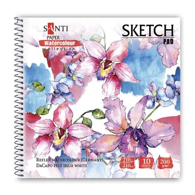 Альбом для акварели SANTI Flowers 210*210 мм Paper Watercolour Collection 10 л 200 (130494) 130494 фото