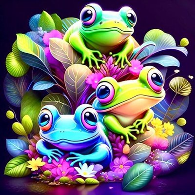 Картина за номерами Різнобарвні жабенята на чорному фоні розміром 40х40 см Strateg (AV4040-3) AV4040-3 фото