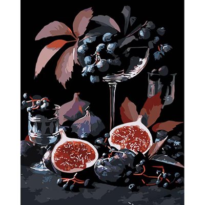 Картина за номерами Інжир та виноград на чорному фоні 40х50 см Strateg (AH1045) AH1045 фото