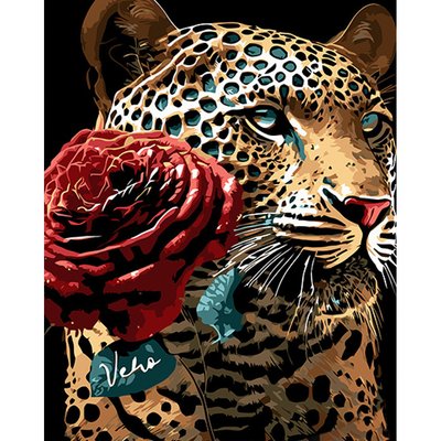 Картина за номерами Романтичний гепард на чорному фоні розміром 40х50 см Strateg (AH1031) AH1031 фото