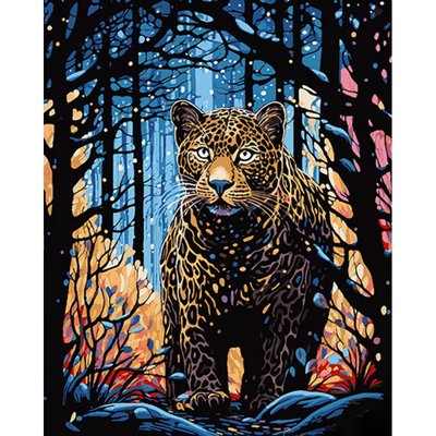 Картина за номерами Леопард на полюванні на чорному фоні 40х50 см Strateg (AH1063) AH1063 фото
