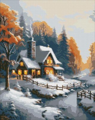 Алмазна мозаїка Зимовий будиночок з голограмними стразами art_selena_ua 40х50 Ідейка (AMO7831) AMO7831 фото