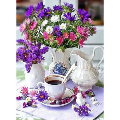 Алмазна мозаїка Квітковий чай без підрамника розміром 50х65 см Strateg (SGK86078) SGK86078 фото