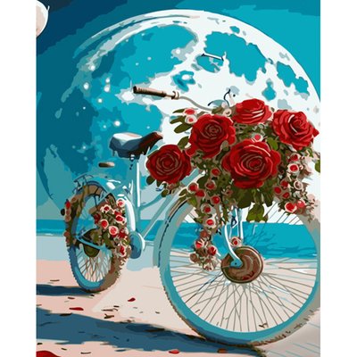 Картина за номерами Велосипед в світлі місяця з лаком та з рівнем 40х50 см Strateg (GS1379) GS1379 фото