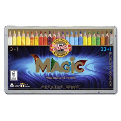 Олівці кольорові Koh-i-Noor Magic 23 шт з блендером у металевому пеналі (340802) 340802 фото