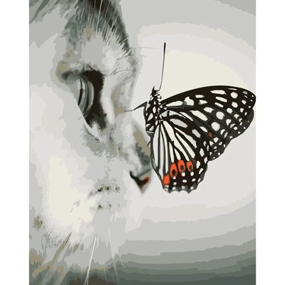 Картина за номерами Метелик на носику котика 40х50 см Strateg (DY033) DY033 фото