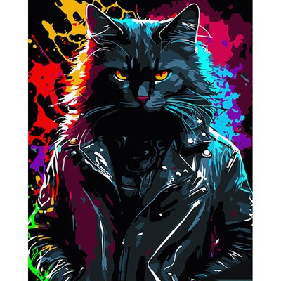 Картина за номерами Брутальний кіт у курточці на чорному фоні розміром 40х50 см Strateg (AH1015) AH1015 фото