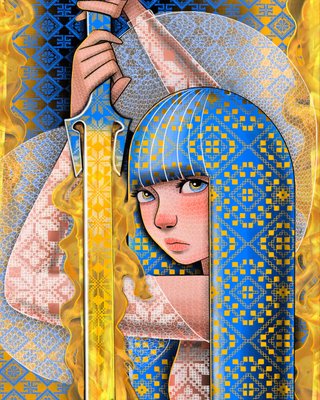 Алмазна мозаїка патріотична Відважна Українка 40*50см на підрамнику ©mosyakart Santi (954385) 954385 фото