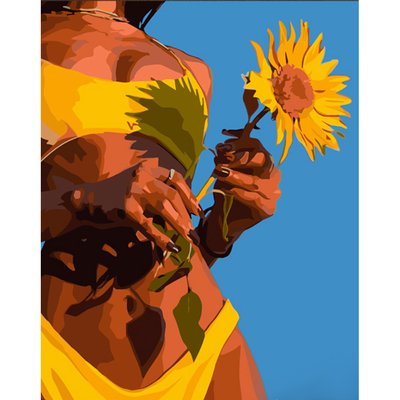 Картина за номерами Дівчина з соняшником з лаком 30х40 см Strateg (SS6806) SS6806 фото