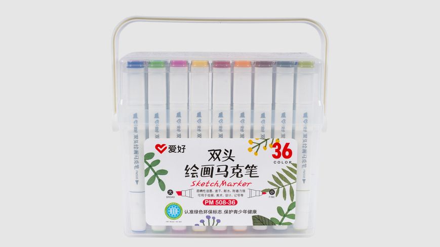 Набір скетч-маркерів 36 шт для малювання двосторонніх Aihao sketchmarker код: PM508-36 AH-PM508-36 фото