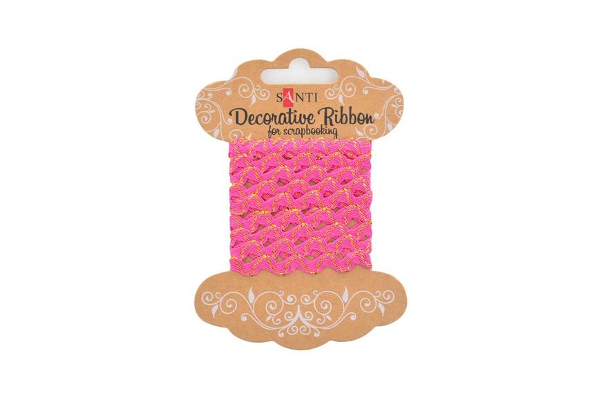 Декоративная лента Волна розовая с золотой нитью 2м код: 741380 741380 фото