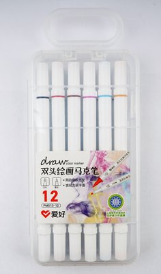 Набор скетч-маркеров для рисования двусторонних Aihao sketchmarker slim 12шт/уп код: PM513-12 AH-PM513-12 фото