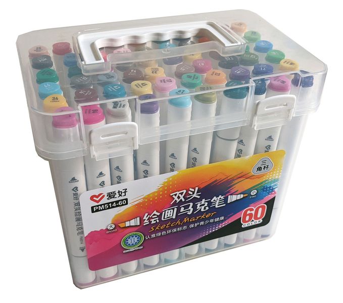 Набір скетч-маркерів 60 шт. для малювання двосторонніх Aihao sketchmarker код: PM514-60 AH-PM514-60 фото