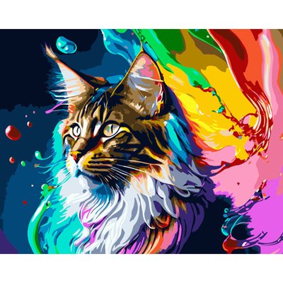 Картина за номерами Strateg Різнобарвний котик 40х50 см (GS1339) GS1339 фото